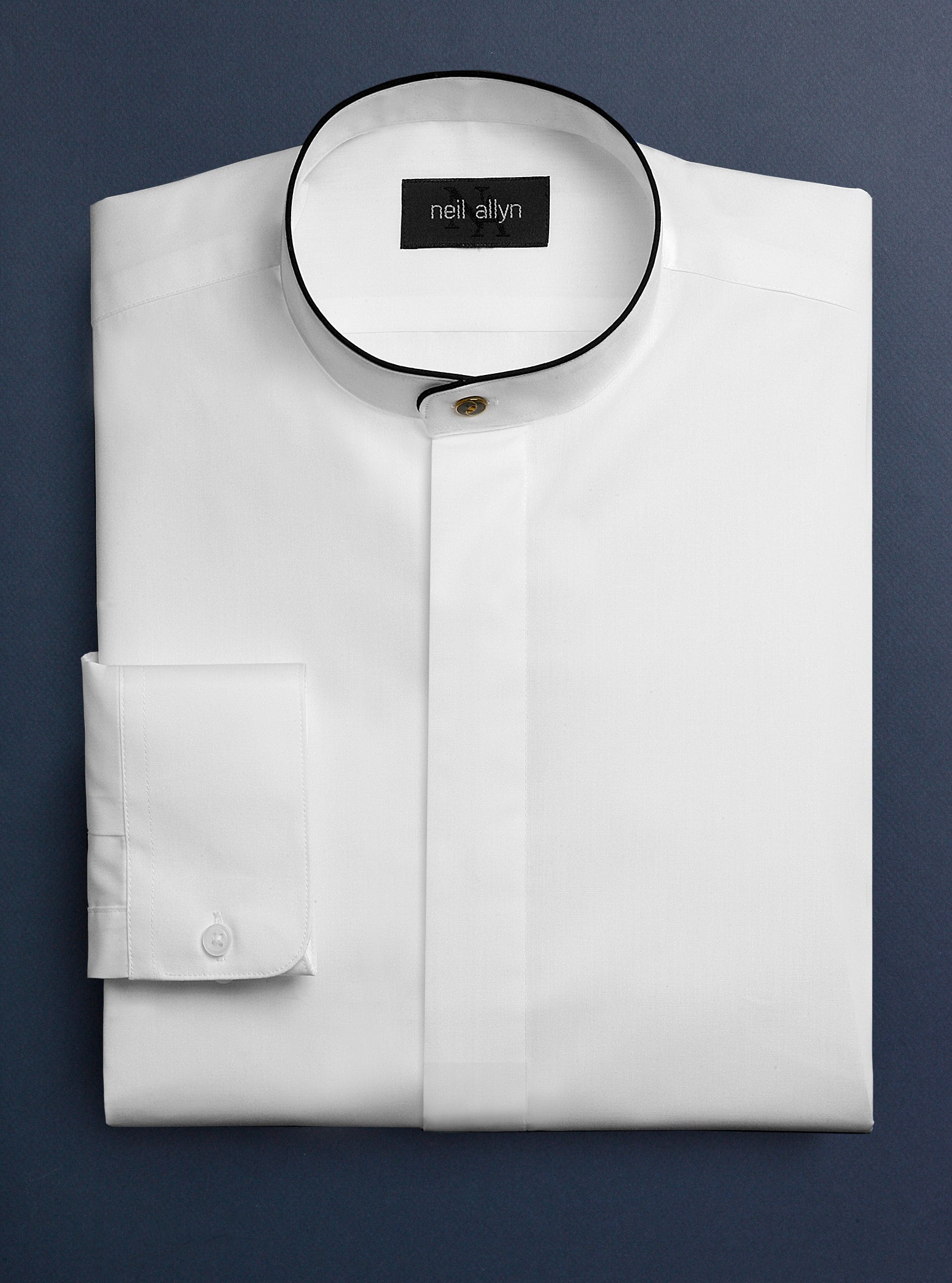 Women's Mandarin Dress Shirt with Fly Placket & Black Trim - Caterwear.com