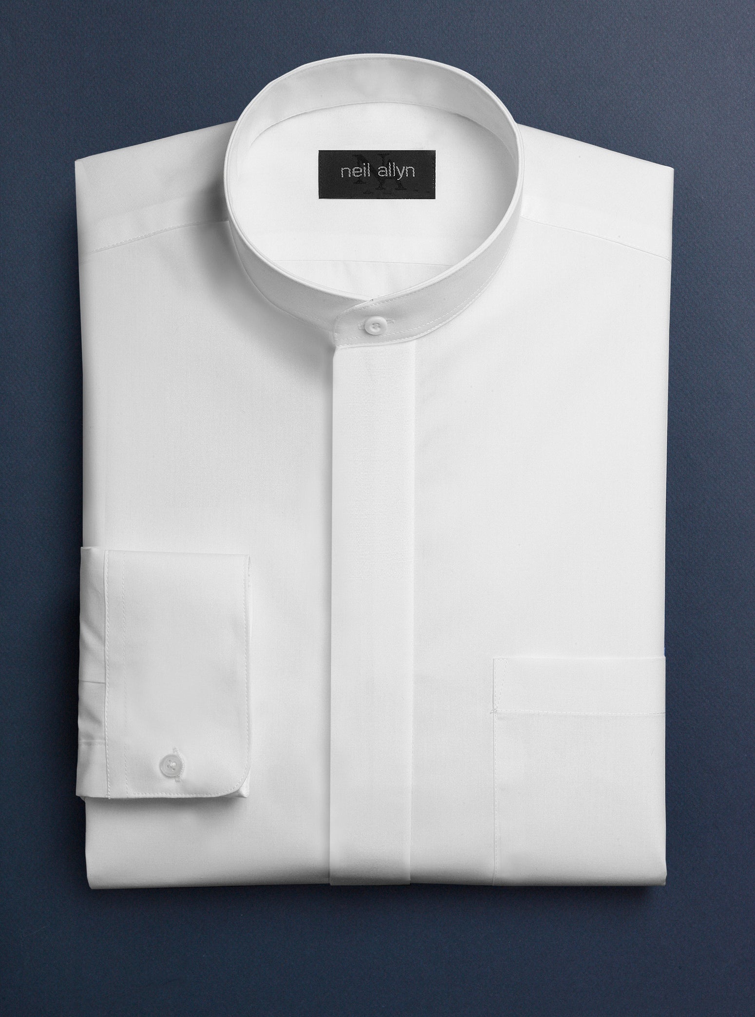 Men's White Banded Collar Dress Shirt - Caterwear.com