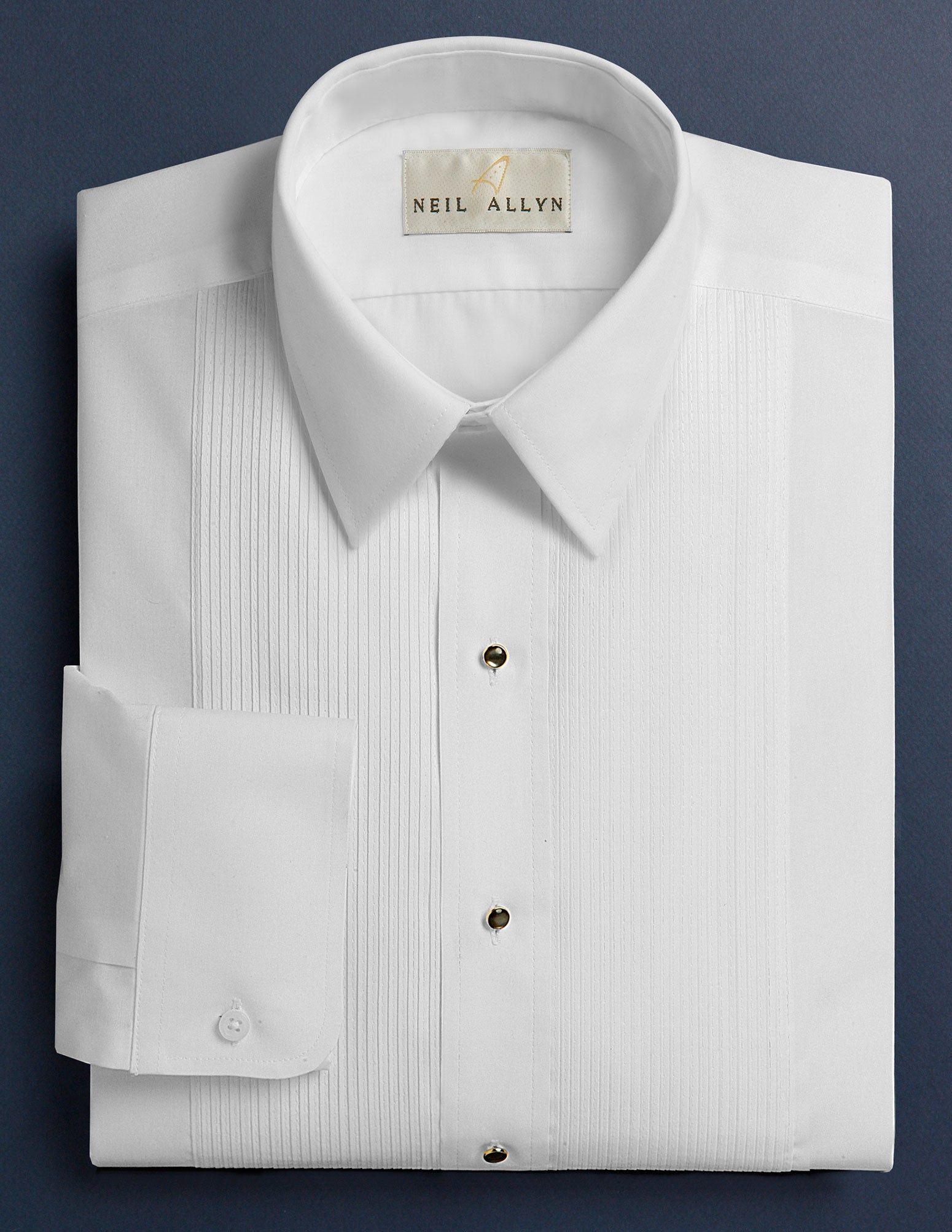 Men's White 1/8" Pleated Tuxedo Shirt with Lay Down Collar - Caterwear.com