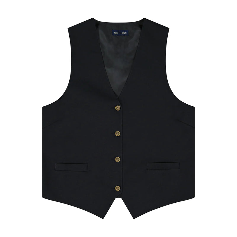 5 Buttoned Tailored Vest - Black, Vests