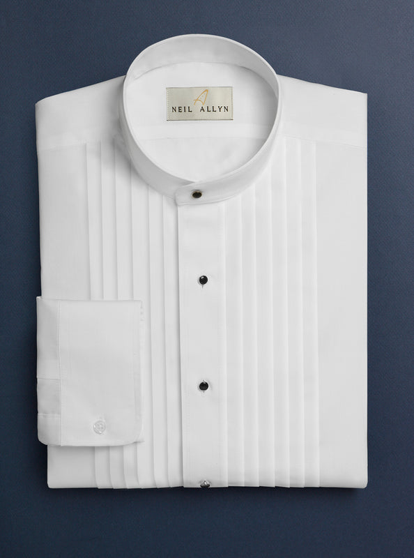 Men's White 1/2" Pleated Tuxedo Shirt with Mandarin Collar - Caterwear.com
