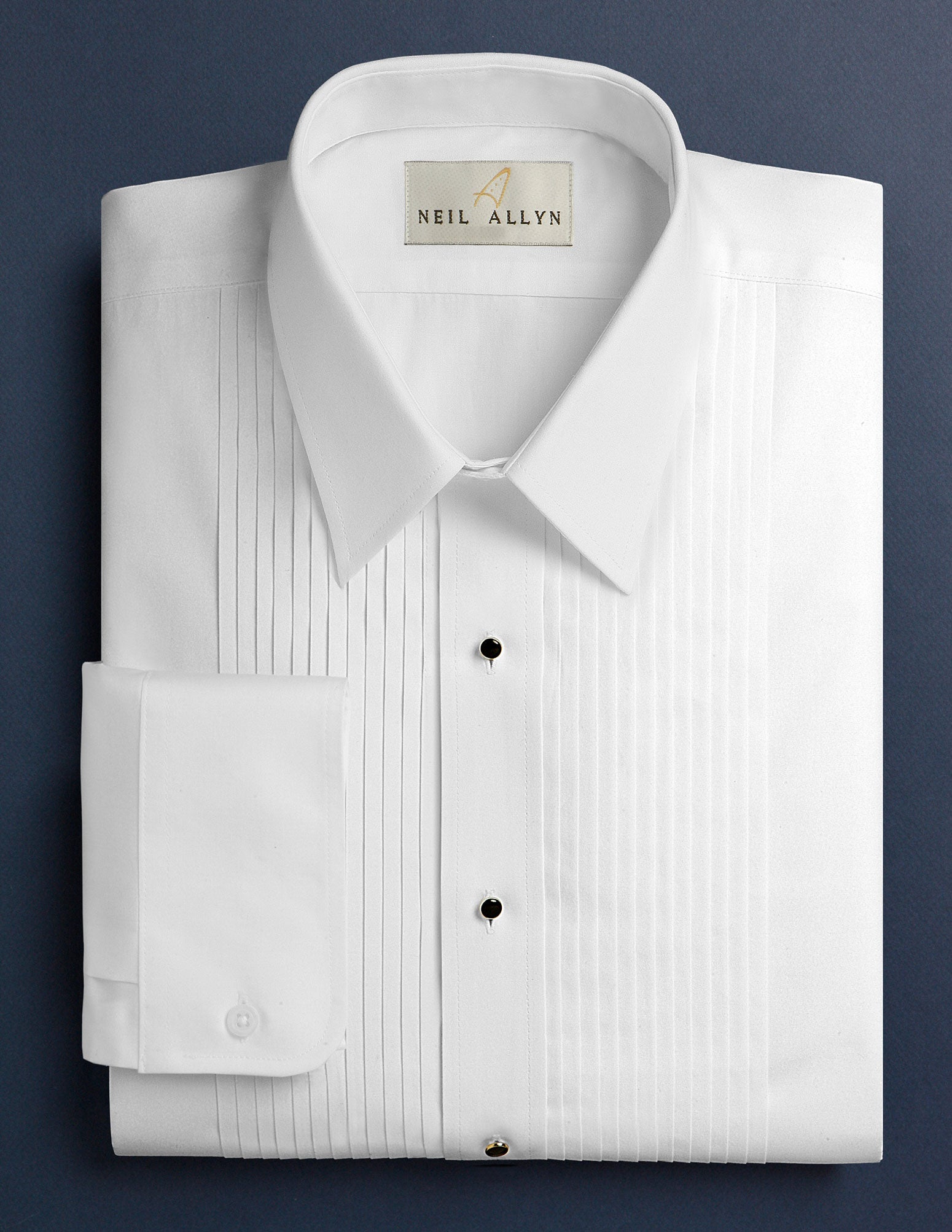 Men's White 1/4" Pleated Tuxedo Shirt with Lay Down Collar - Caterwear.com