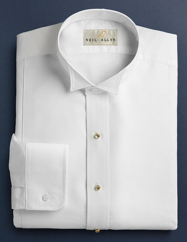 Men's White Pique Wing Tip Collar Tuxedo Shirt