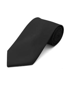 Designer Poly Satin Solid Color Tie - Black - Caterwear.com