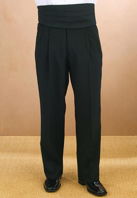 Men's Black Flat Front Tuxedo Pants With Adjustable Buckles