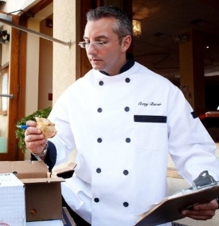 White Blended Chef Coat with Executive Black Trim & Buttons - Caterwear.com