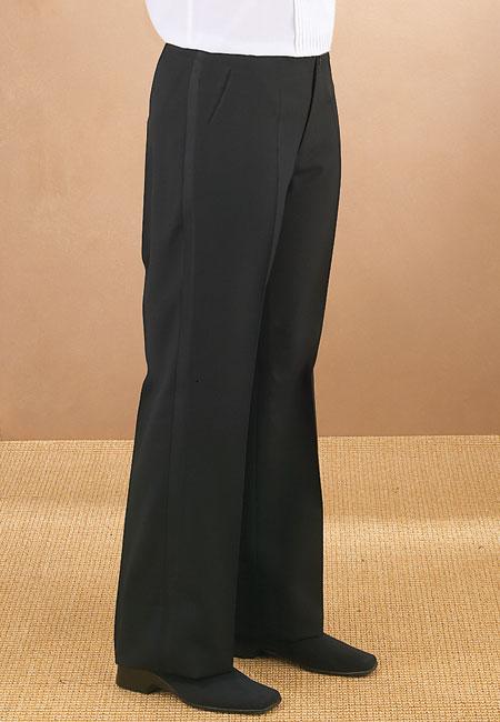 Women's Black Flat Front Tuxedo Pants - Caterwear.com